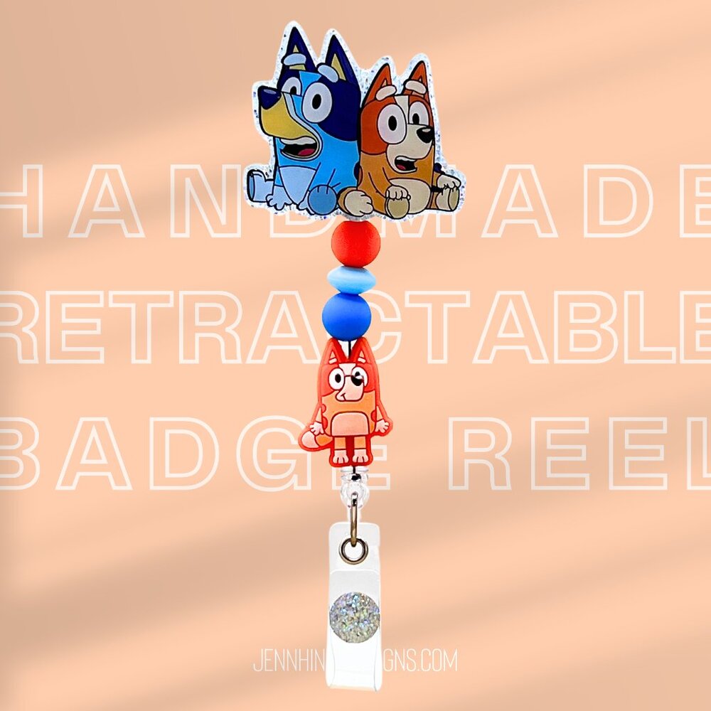 Bluey & Bingo Sitting Badge Reel | Cute Badge Holder | Nurses | Retractable | Na